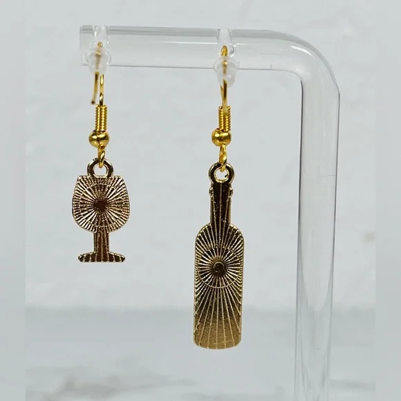 Wine Bottle & Glass Mis-match Earrings - Picture 4 of 9